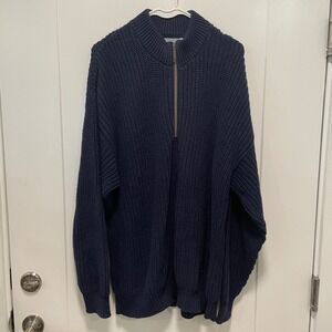 Castaway Nantucket Island Men XXL Navy Blue 100% Cotton 1/4 Zip Sweater USA Made